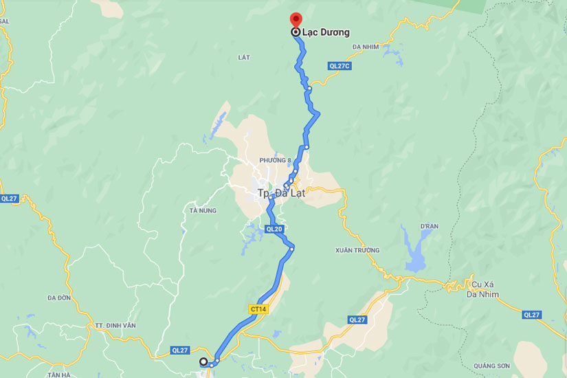 Huyện Lạc Dương cách sân bay Liên Khương khoảng 59 kilomet